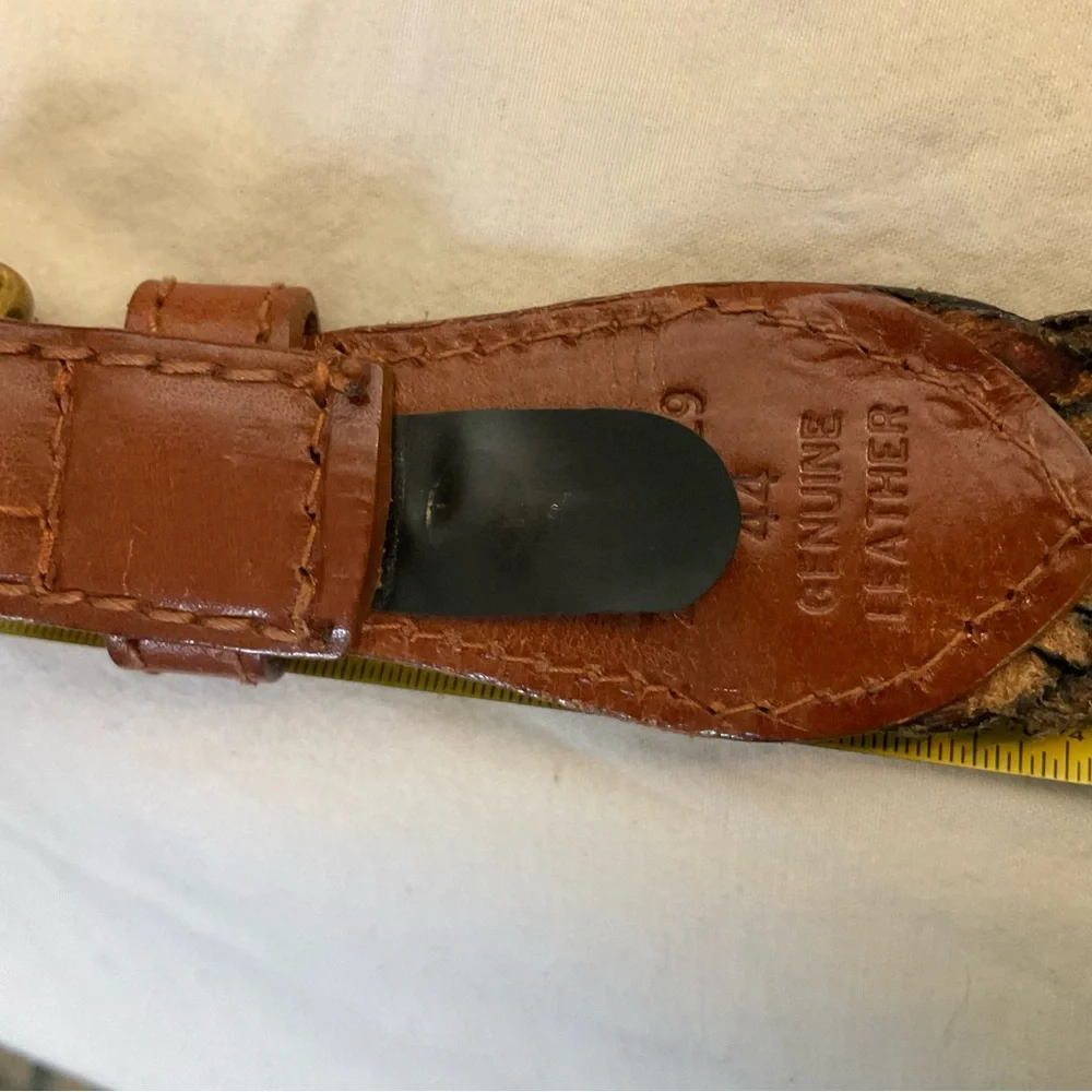 Men’s Size 44 Braided Brown black Genuine Leather Brass Buckle Belt